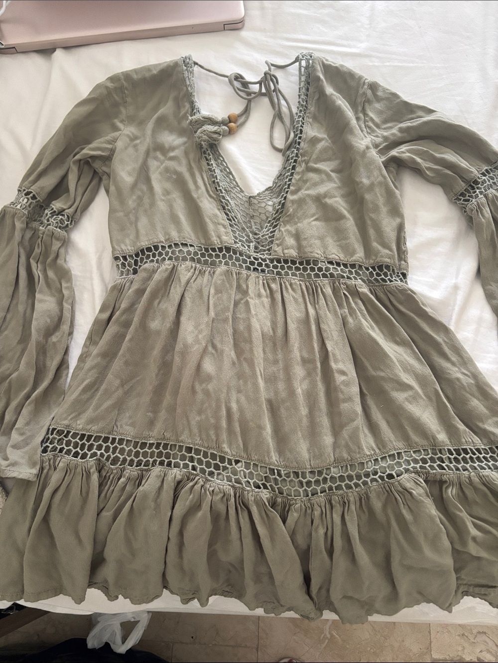 Forever 21 Boho Peasant Tunic Dress in Sage Green sz Small